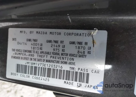 2014 Mazda Mazda3 I Touring из США, поврежденный, VIN JM1BM1V73E1203216